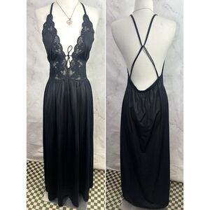 Vtg 70s Lily Of France Full Sweep Slip Dress M Black Old Hollywood Whimsigoth